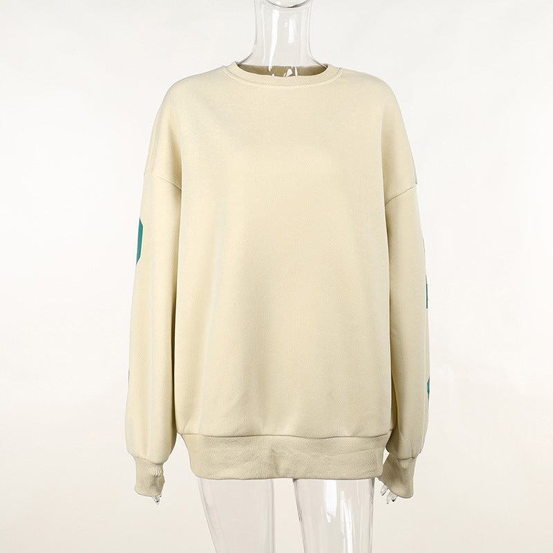 Versatile casual round neck loose letter printed long sleeved sweatshirt for women
