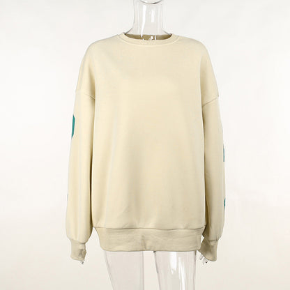 Versatile casual round neck loose letter printed long sleeved sweatshirt for women