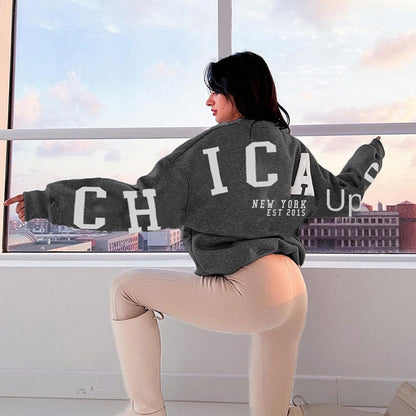 Versatile casual round neck loose letter printed long sleeved sweatshirt for women