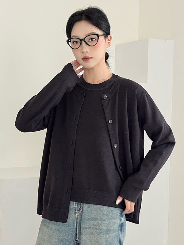 Casual Korean Style Loose Fit Knit Sweater Set with Short Sleeve Cardigan for Women