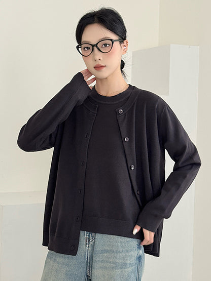 Casual Korean Style Loose Fit Knit Sweater Set with Short Sleeve Cardigan for Women