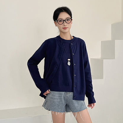 Casual Korean Style Loose Fit Knit Sweater Set with Short Sleeve Cardigan for Women