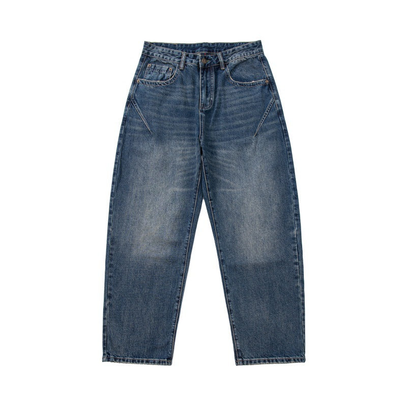 Cat-Scratch Structured Cut Casual Versatile Washed Denim Pants Men