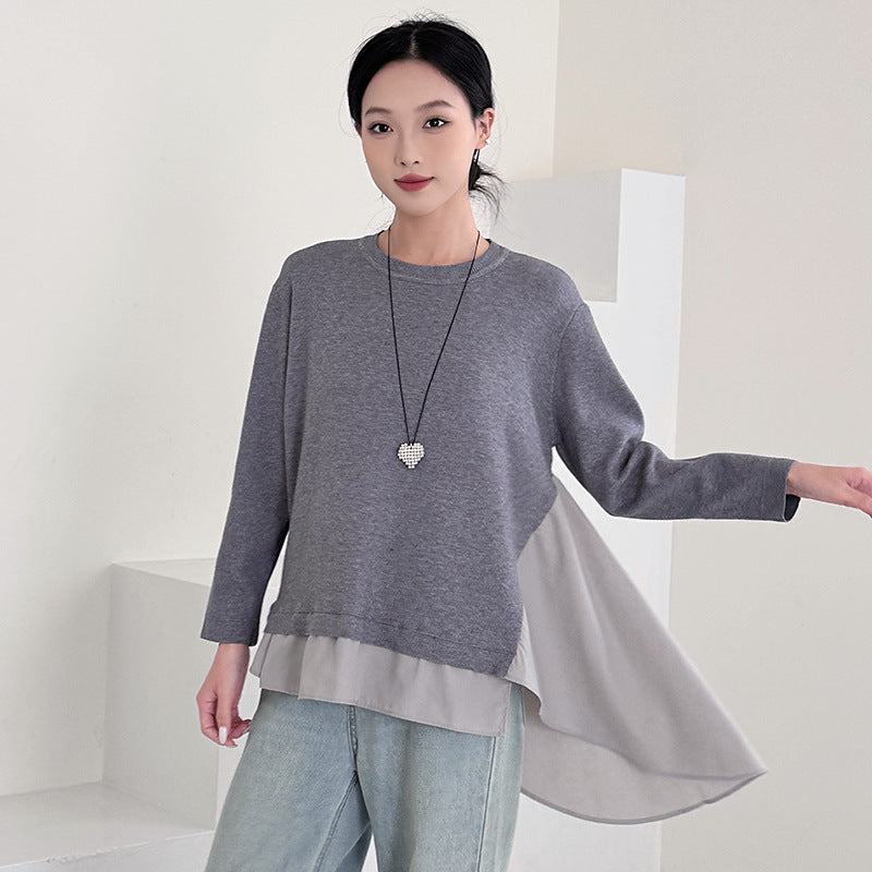 Fashionable Loose Knit Sweater for Women with Patchwork Design Casual Office Wear Plus Size Comfort Fit Top