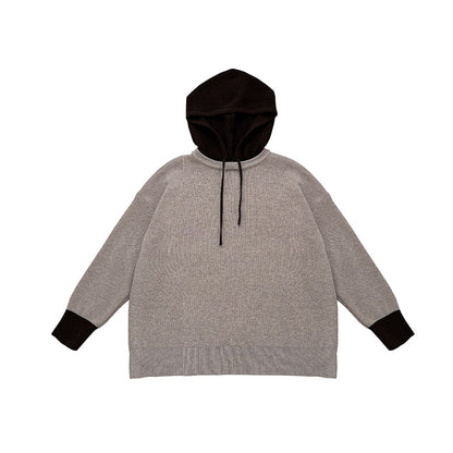 Fashionable Loose Knit Hooded Color-Blocked Sweater for Women Plus Size Casual Long Top