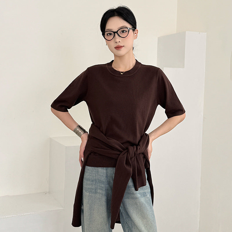 Casual Korean Style Loose Fit Knit Sweater Set with Short Sleeve Cardigan for Women