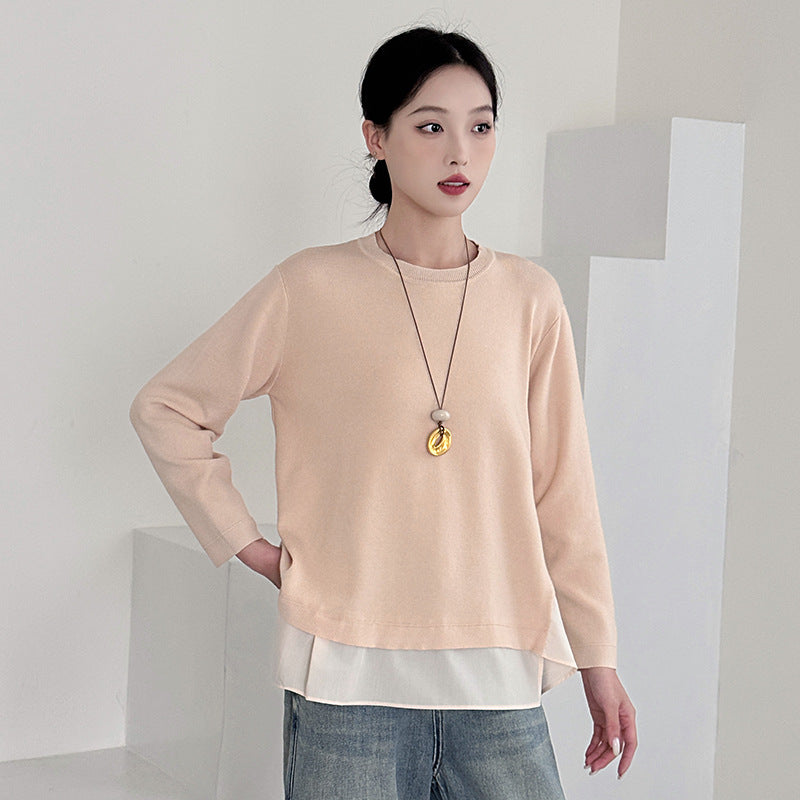 Fashionable Loose Knit Sweater for Women with Patchwork Design Casual Office Wear Plus Size Comfort Fit Top