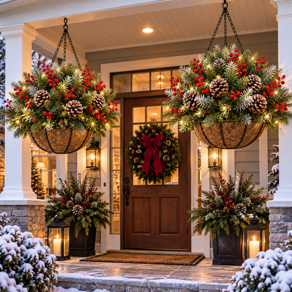 Pre-Lit Christmas Hanging Basket |🎄 Pre-lit, weather-resistant, and zero maintenance