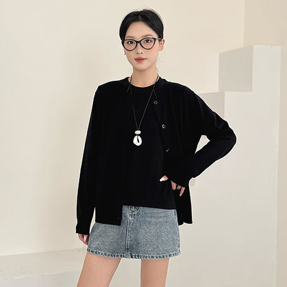 Casual Korean Style Loose Fit Knit Sweater Set with Short Sleeve Cardigan for Women
