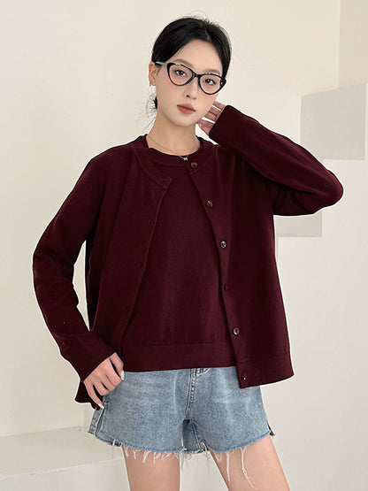 Casual Korean Style Loose Fit Knit Sweater Set with Short Sleeve Cardigan for Women