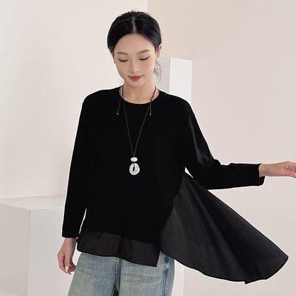 Fashionable Loose Knit Sweater for Women with Patchwork Design Casual Office Wear Plus Size Comfort Fit Top