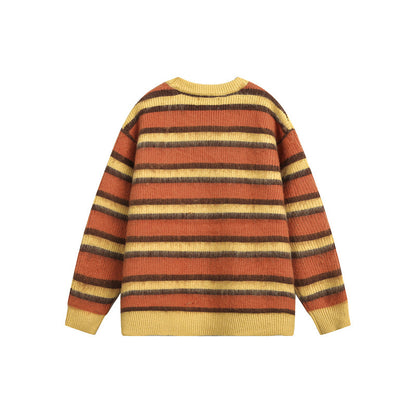Casual Color-Blocking Stripe Crewneck Knitwear