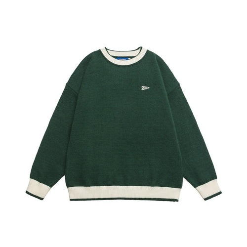 Casual Color-blocked Loose Knit Sweater Crewneck Unisex Matching Pullover
