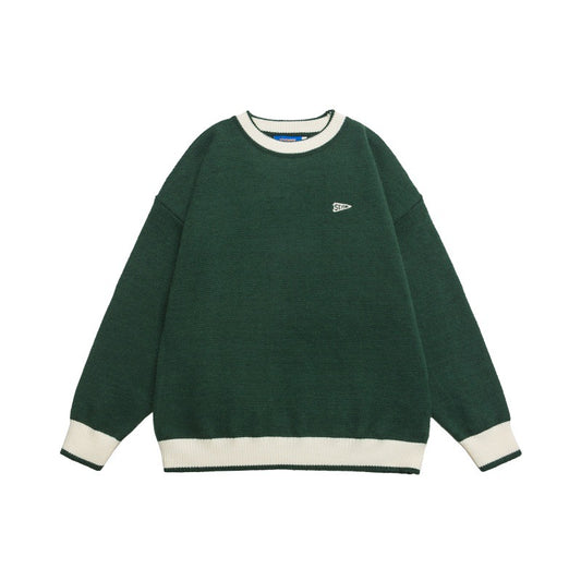 Casual Color-blocked Loose Knit Sweater Crewneck Unisex Matching Pullover