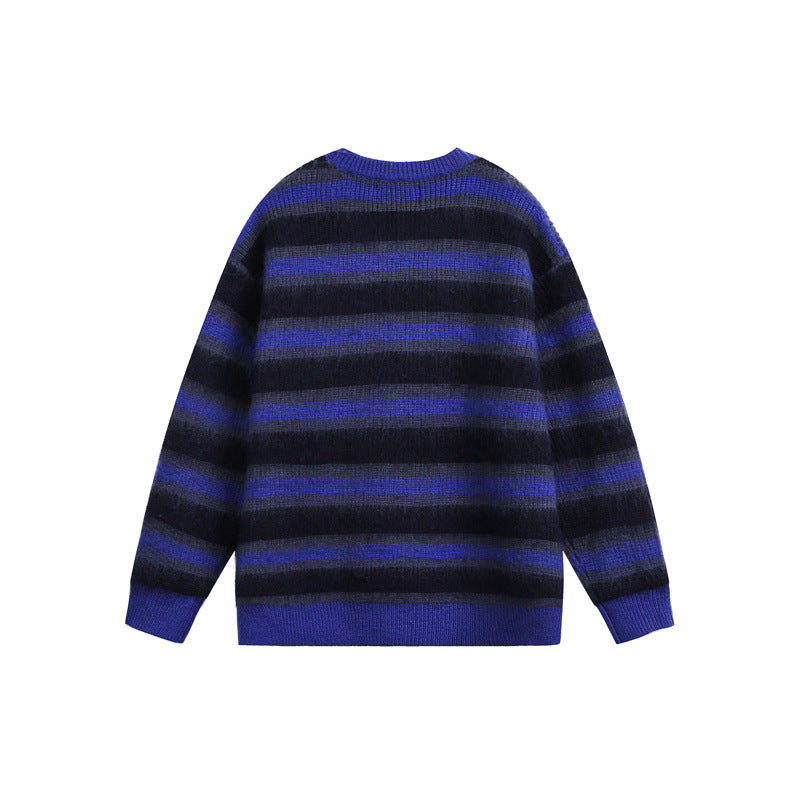 Casual Color-Blocking Stripe Crewneck Knitwear