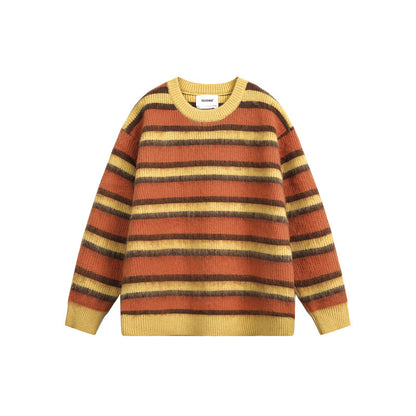 Casual Color-Blocking Stripe Crewneck Knitwear